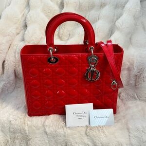 Dior Red Large Patent Leather Lady Dior Bag